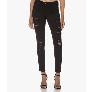 Frame Le Skinny de Jeanne Distressed Black Jeans Film Noir Black